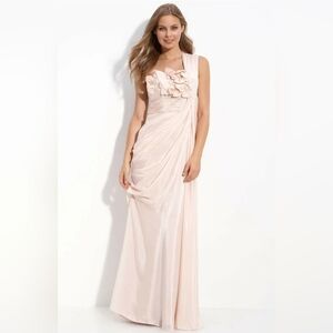 Adrianna Papell Floral Embellished Draped One Shoulder Gown Sz 8 Blush